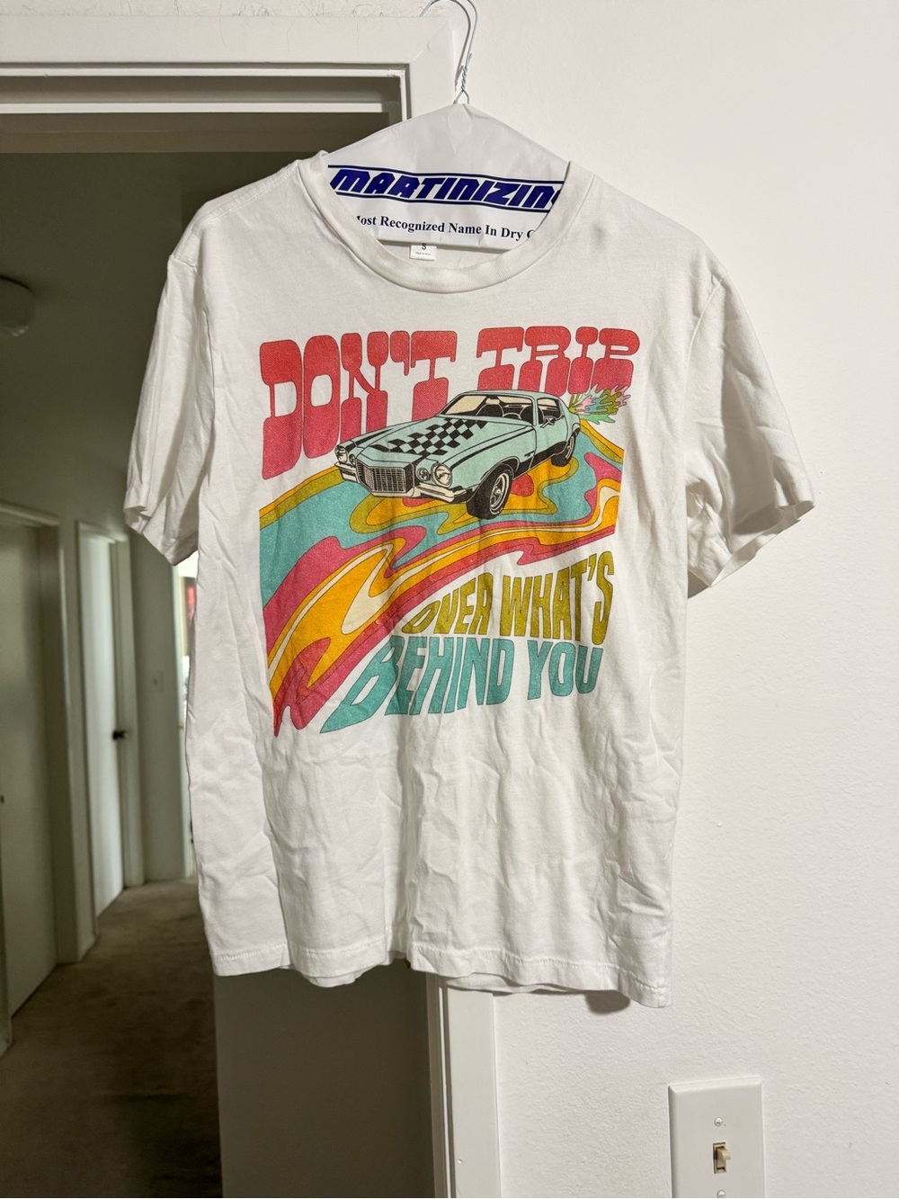White Graphic 'Don't Trip' Retro Car Tee